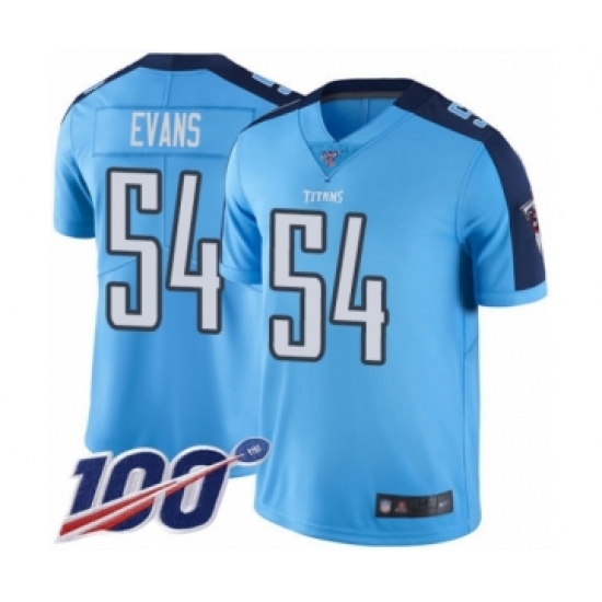 Men's Tennessee Titans 54 Rashaan Evans Limited Light Blue Rush Vapor Untouchable 100th Season Football Jersey