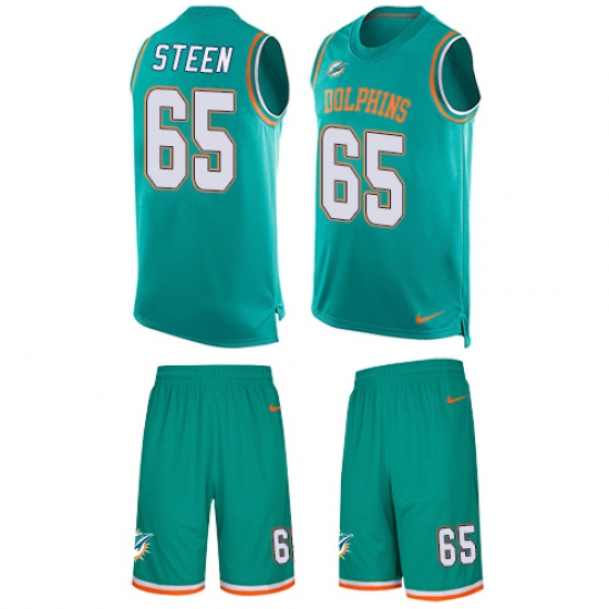 Men's Nike Miami Dolphins 65 Anthony Steen Limited Aqua Green Tank Top Suit NFL Jersey