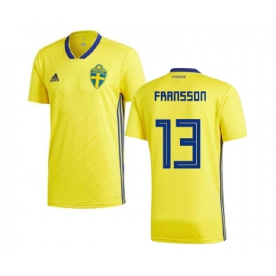 Sweden 13 Fransson Home Kid Soccer Country Jersey