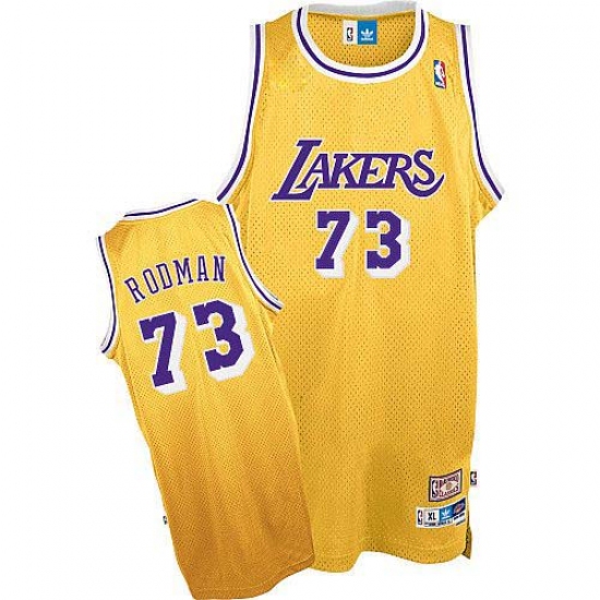 Men's Mitchell and Ness Los Angeles Lakers 73 Dennis Rodman Authentic Gold Throwback NBA Jersey