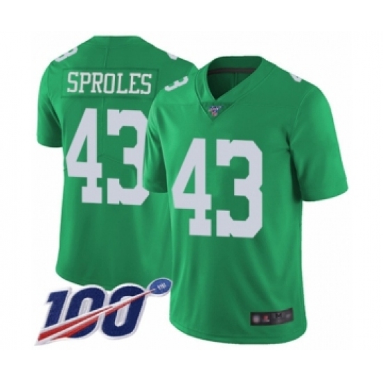 Men's Philadelphia Eagles 43 Darren Sproles Limited Green Rush Vapor Untouchable 100th Season Football Jersey