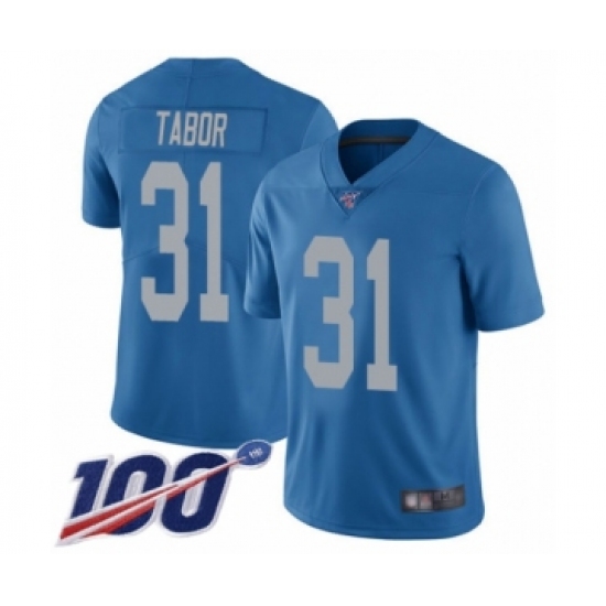 Men's Detroit Lions 31 Teez Tabor Blue Alternate Vapor Untouchable Limited Player 100th Season Football Jersey