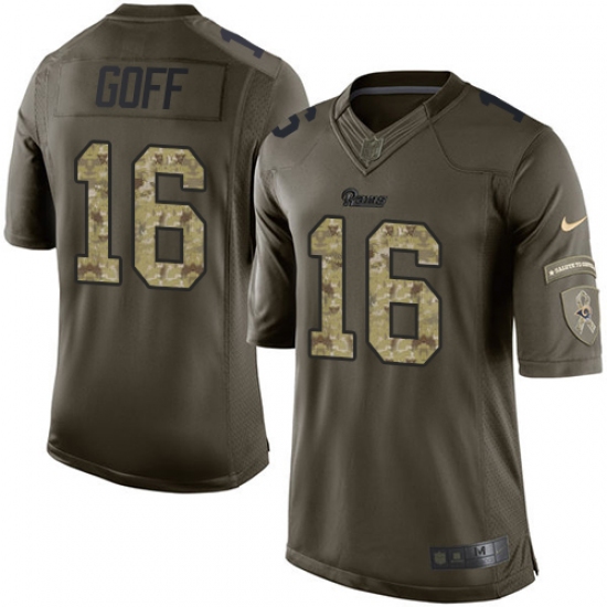 Youth Nike Los Angeles Rams 16 Jared Goff Elite Green Salute to Service NFL Jersey