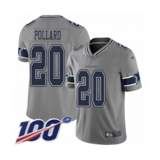 Youth Dallas Cowboys 20 Tony Pollard Limited Gray Inverted Legend 100th Season Football Jersey