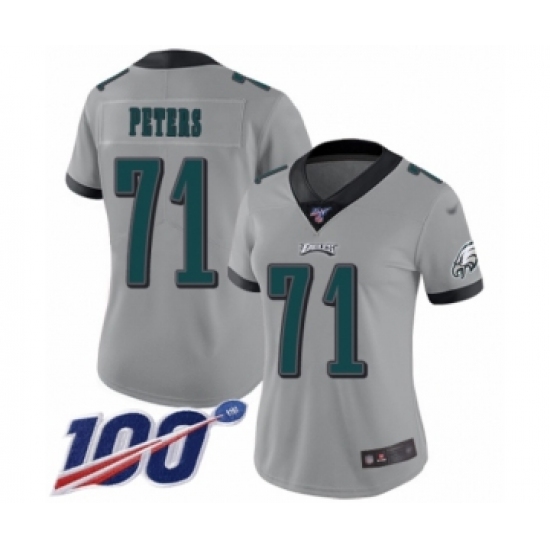 Women's Philadelphia Eagles 71 Jason Peters Limited Silver Inverted Legend 100th Season Football Jersey