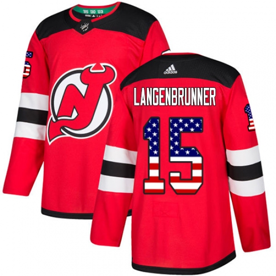 Men's Adidas New Jersey Devils 15 Jamie Langenbrunner Authentic Red USA Flag Fashion NHL Jersey