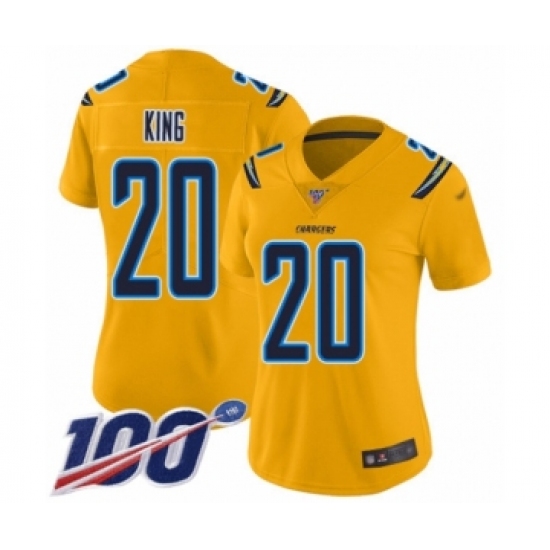 Women's Los Angeles Chargers 20 Desmond King Limited Gold Inverted Legend 100th Season Football Jersey