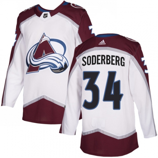 Men's Adidas Colorado Avalanche 34 Carl Soderberg White Road Authentic Stitched NHL Jersey