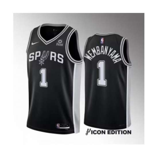 Men's San Antonio Spurs 1 Victor Wembanyama Black 2022-23 Icon Edition Stitched Basketball Jersey