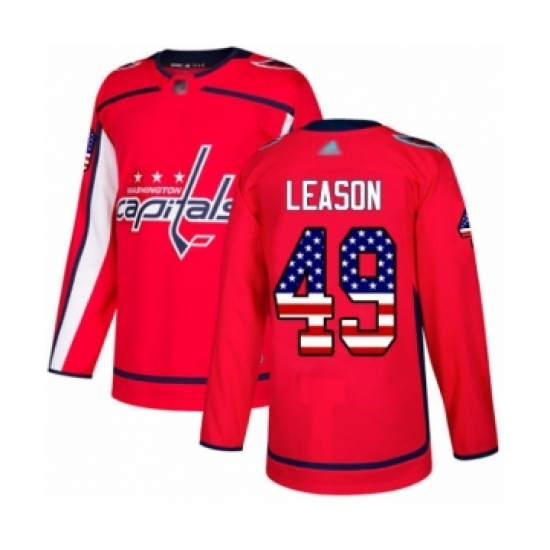 Men's Washington Capitals 49 Brett Leason Authentic Red USA Flag Fashion Hockey Jersey