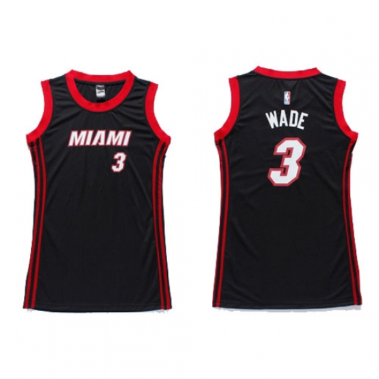 Women's Adidas Miami Heat 3 Dwyane Wade Authentic Black Dress NBA Jersey