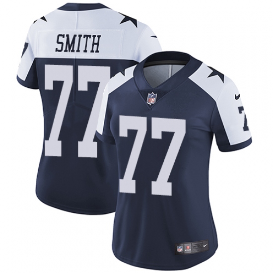 Women's Nike Dallas Cowboys 77 Tyron Smith Elite Navy Blue Throwback Alternate NFL Jersey