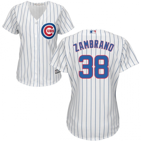 Women's Majestic Chicago Cubs 38 Carlos Zambrano Authentic White Home Cool Base MLB Jersey