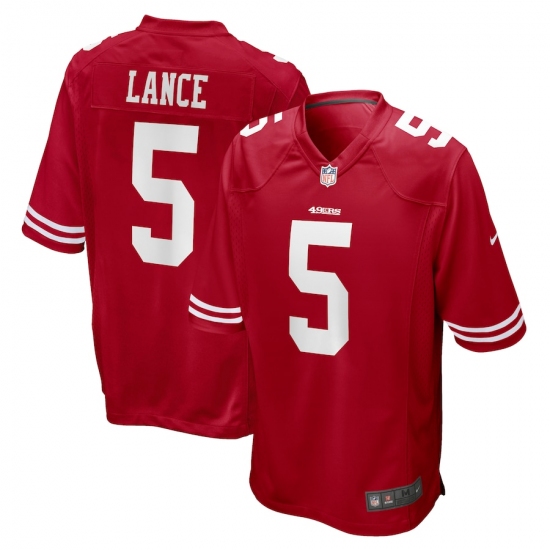 Men's San Francisco 49ers 5 Trey Lance Red Nike Scarlet Player Game Jersey