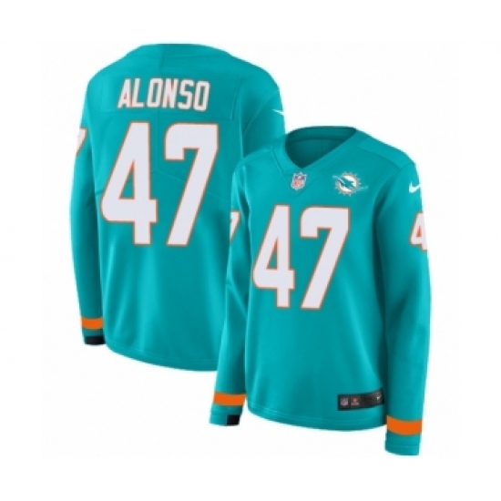 Women's Nike Miami Dolphins 47 Kiko Alonso Limited Aqua Therma Long Sleeve NFL Jersey