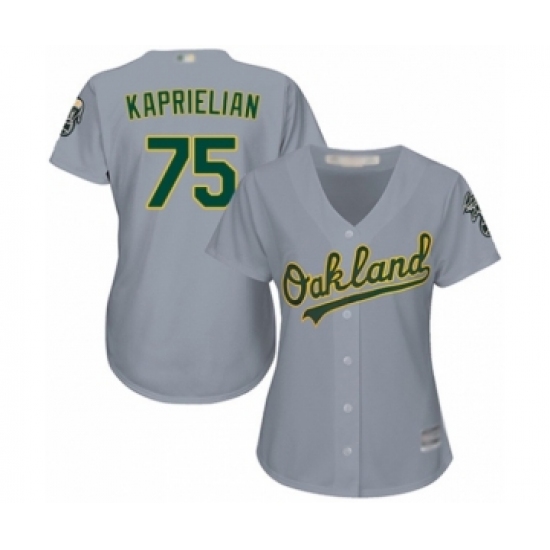Women's Oakland Athletics 75 James Kaprielian Authentic Grey Road Cool Base Baseball Player Jersey