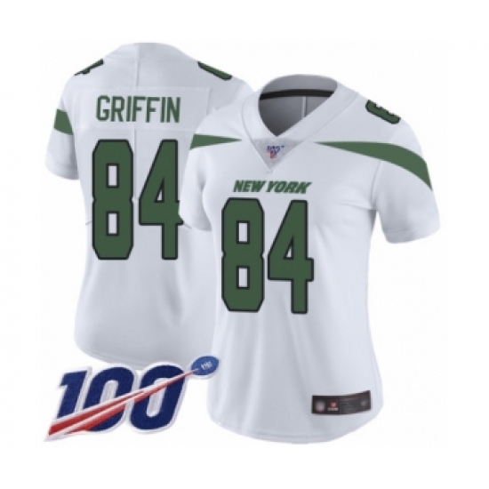 Women's New York Jets 84 Ryan Griffin White Vapor Untouchable Limited Player 100th Season Football Jersey