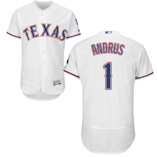 Men's Majestic Texas Rangers 1 Elvis Andrus White Home Flex Base Authentic Collection MLB Jersey