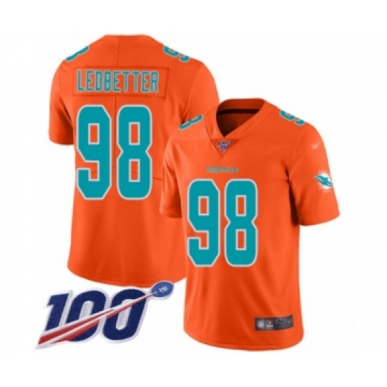 Men's Miami Dolphins 98 Jonathan Ledbetter Limited Orange Inverted Legend 100th Season Football Jersey