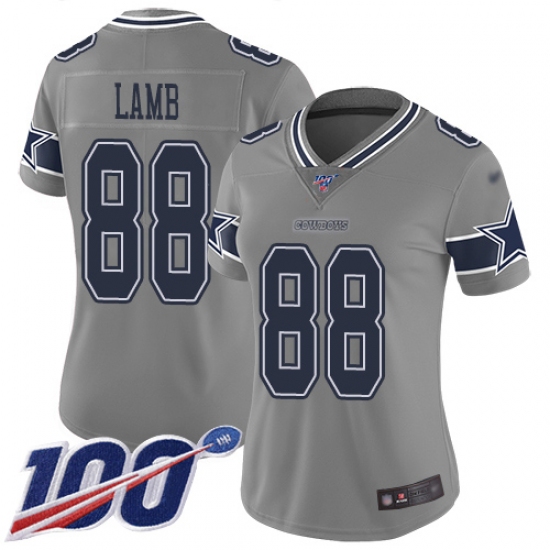 Women's Dallas Cowboys 88 CeeDee Lamb Gray Stitched Limited Inverted Legend 100th Season Jersey