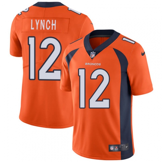 Men's Nike Denver Broncos 12 Paxton Lynch Orange Team Color Vapor Untouchable Limited Player NFL Jersey