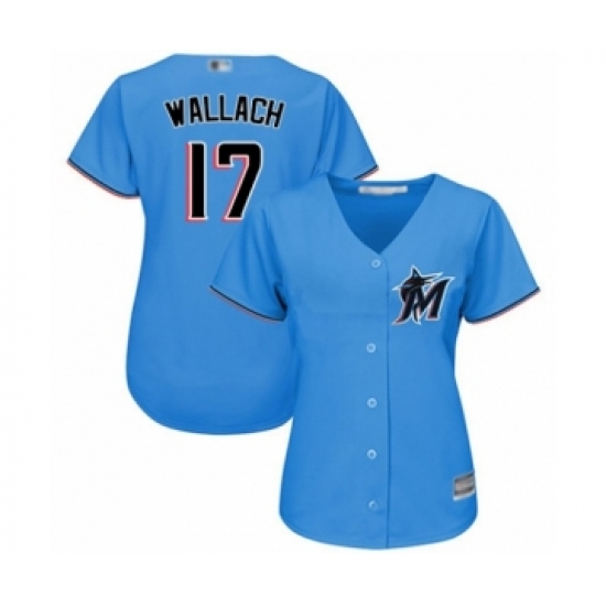 Women's Miami Marlins 17 Chad Wallach Authentic Blue Alternate 1 Cool Base Baseball Player Jersey