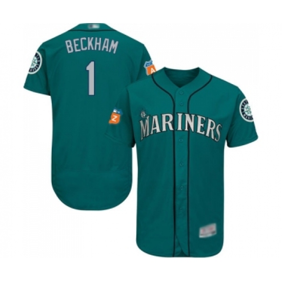Men's Seattle Mariners 1 Tim Beckham Teal Green Alternate Flex Base Authentic Collection Baseball Jersey