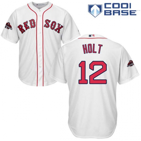 Youth Majestic Boston Red Sox 12 Brock Holt Authentic White Home Cool Base 2018 World Series Champions MLB Jersey