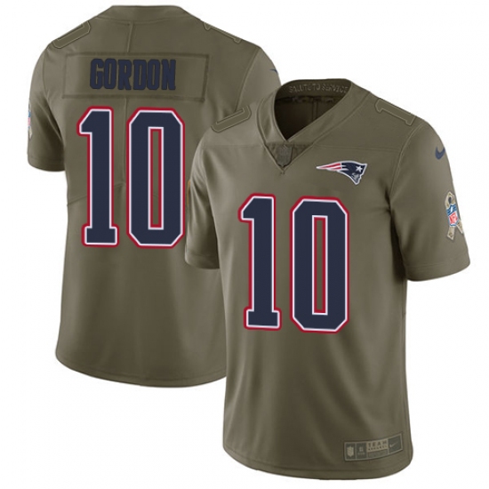 Men's Nike New England Patriots 10 Josh Gordon Limited Olive 2017 Salute to Service NFL Jersey