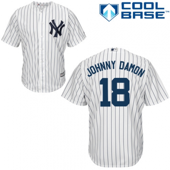 Men's Majestic New York Yankees 18 Johnny Damon Replica White Home MLB Jersey