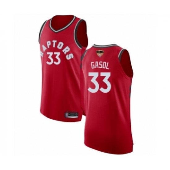 Men's Toronto Raptors 33 Marc Gasol Authentic Red 2019 Basketball Finals Bound Jersey - Icon Edition