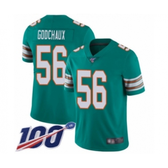 Men's Miami Dolphins 56 Davon Godchaux Aqua Green Alternate Vapor Untouchable Limited Player 100th Season Football Jersey
