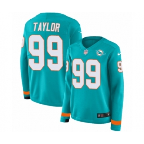 Women's Nike Miami Dolphins 99 Jason Taylor Limited Aqua Therma Long Sleeve NFL Jersey