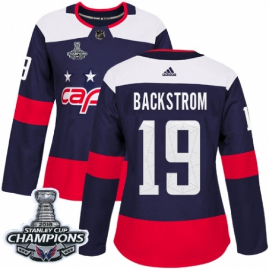 Women's Adidas Washington Capitals 19 Nicklas Backstrom Authentic Navy Blue 2018 Stadium Series 2018 Stanley Cup Final Champions NHL Jersey