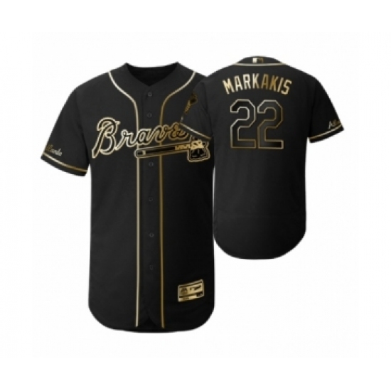 Men's 2019 Golden Edition Atlanta Braves Black 22 Nick Markakis Flex Base Jersey