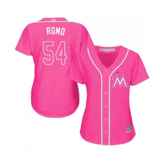 Women's Miami Marlins 54 Sergio Romo Replica Pink Fashion Cool Base Baseball Jersey