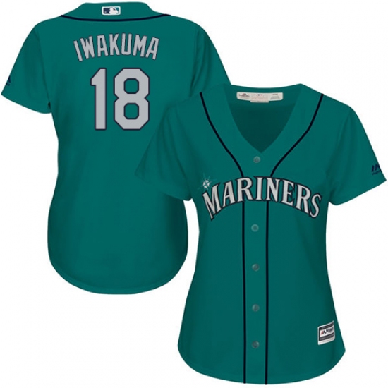 Women's Majestic Seattle Mariners 18 Hisashi Iwakuma Replica Teal Green Alternate Cool Base MLB Jersey