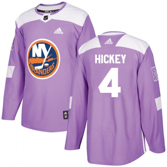 Men's Adidas New York Islanders 4 Thomas Hickey Authentic Purple Fights Cancer Practice NHL Jersey