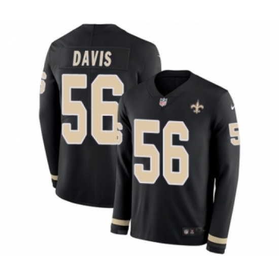 Youth Nike New Orleans Saints 56 DeMario Davis Limited Black Therma Long Sleeve NFL Jersey