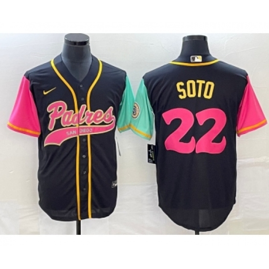 Men's San Diego Padres 22 Juan Soto Black NEW 2023 City Connect Cool Base Stitched Jersey 1
