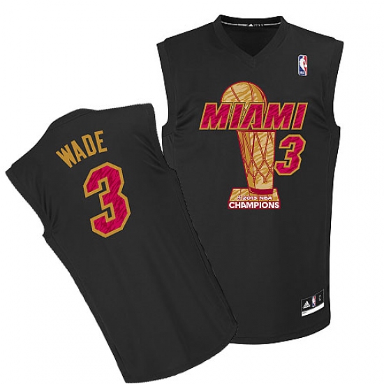 Men's Adidas Miami Heat 3 Dwyane Wade Authentic Black Finals Champions NBA Jersey