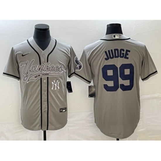 Men's New York Yankees 99 Aaron Judge Gray Cool Base Stitched Baseball Jersey