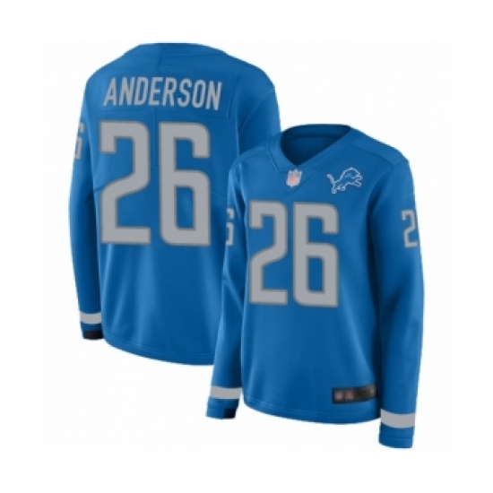 Women's Detroit Lions 26 C.J. Anderson Limited Blue Therma Long Sleeve Football Jersey