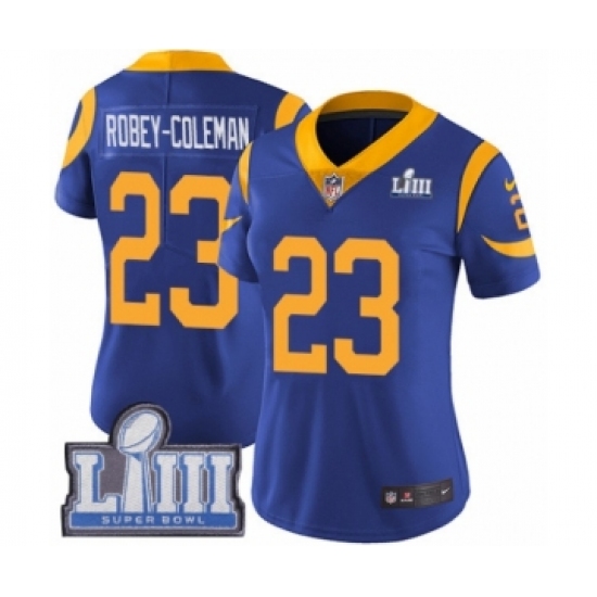 Women's Nike Los Angeles Rams 23 Nickell Robey-Coleman Royal Blue Alternate Vapor Untouchable Limited Player Super Bowl LIII Bound NFL Jersey