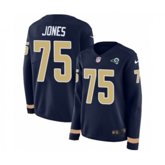 Women's Nike Los Angeles Rams 75 Deacon Jones Limited Navy Blue Therma Long Sleeve NFL Jersey