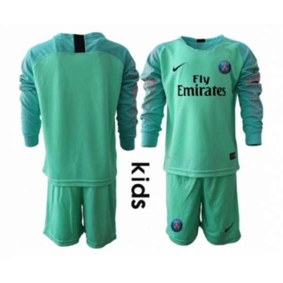 Paris Saint Germain Blank Green Goalkeeper Long Sleeves Kid Soccer Club Jersey