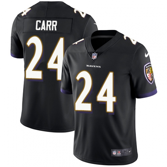 Youth Nike Baltimore Ravens 24 Brandon Carr Black Alternate Vapor Untouchable Limited Player NFL Jersey