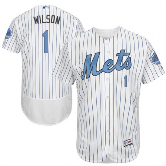 Men's Majestic New York Mets 1 Mookie Wilson Authentic White 2016 Father's Day Fashion Flex Base MLB Jersey
