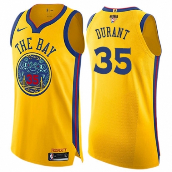 Youth Nike Golden State Warriors 35 Kevin Durant Swingman Gold 2018 NBA Finals Bound NBA Jersey - City Edition