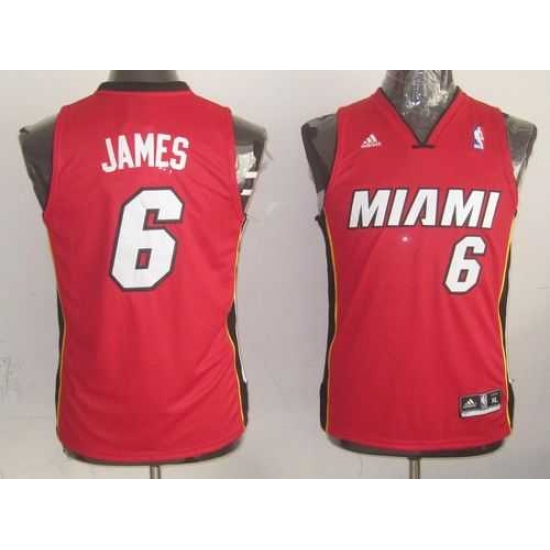Youth NBA Miami Heat 6 LeBron James Red Stitched Jersey